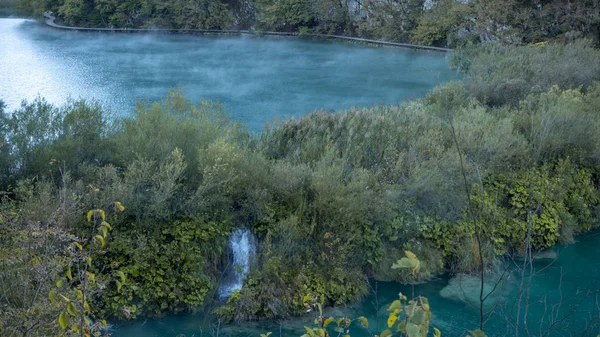 Misty Lakes Dawn Colorful Plitvice National Park Croatia — Stock Photo, Image