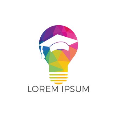 Ampul ve mezuniyet logosu. Yaratıcı Lamba Fikri Dahi Logo Tasarım Sembolü.