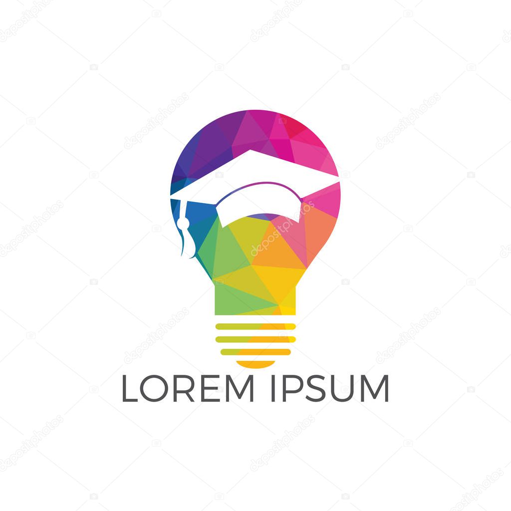 Light bulb and graduation cap logo. Creative Lamp Idea Genius Logo Design Symbol.