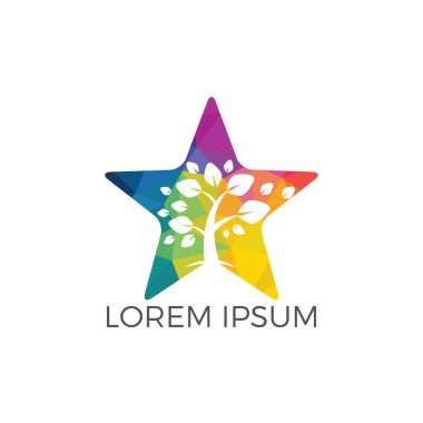 Yıldız ağaç logo tasarımı. Organik ağaç Ladin işareti.