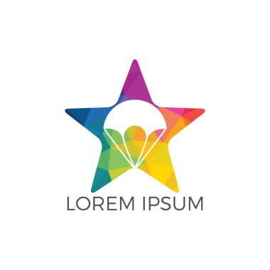 Paraşüt yıldız şekli logo tasarımı. Teslim hava balon sembolü. İş kurumsal vektör simgesi.
