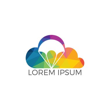 Paraşüt ve bulut logo tasarımı. Teslim hava balon sembolü. İş kurumsal vektör simgesi.