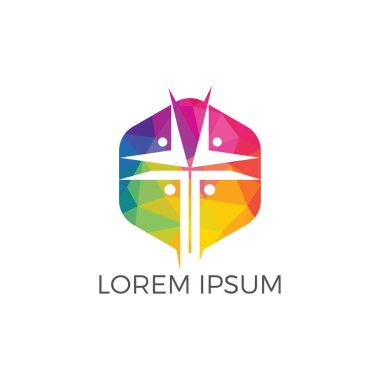 İnsanlar vektör logo tasarım şablonu kilise. Kilise ve Hıristiyan kuruluş logosu.