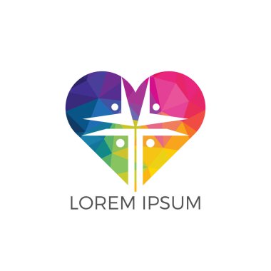 İnsanlar kalp şekli logo tasarımı kilise. Şablonu logo için kiliseleri ve Hıristiyan örgüt arası.