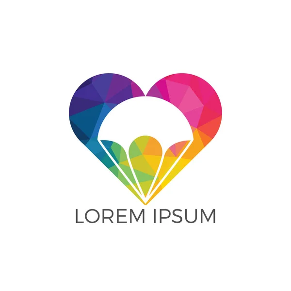 Kalp şekli logo tasarımı paraşüt. Teslim hava balon sembolü. İş kurumsal vektör simgesi.