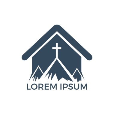 Dağ logosu dizaynında Baptist haçı. Dağın tepesinden ve ev şeklindeki logodan geç.