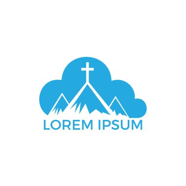 Dağ logosu dizaynında Baptist haçı. Dağın tepesinde bulut şeklinde bir logo var.. 