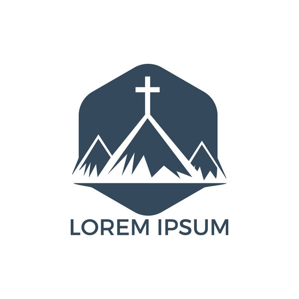 Baptist cross in mountain logo design. Cross on top of the mountain.