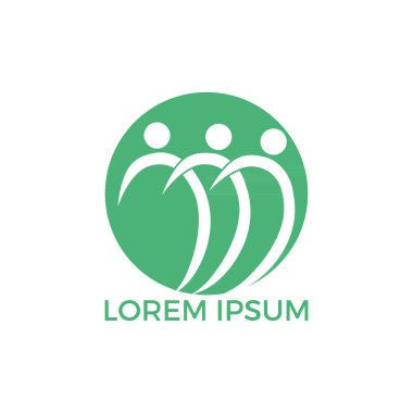 Vektör logo tasarımı insan karakter grubu ve ekibi. İş ve toplum logosu. Ekip çalışması sembolü. Sosyal logosunu görmeniz gerekir. Ortaklık kişi simgesi.