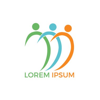 Vektör logo tasarımı insan karakter grubu ve ekibi. İş ve toplum logosu. Ekip çalışması sembolü. Sosyal logosunu görmeniz gerekir. Ortaklık kişi simgesi.