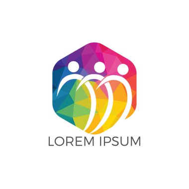 Vektör logo tasarımı insan karakter grubu ve ekibi. İş ve toplum logosu. Ekip çalışması sembolü. Sosyal logosunu görmeniz gerekir. Ortaklık kişi simgesi.