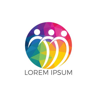 Vektör logo tasarımı insan karakter grubu ve ekibi. İş ve toplum logosu. Ekip çalışması sembolü. Sosyal logosunu görmeniz gerekir. Ortaklık kişi simgesi.