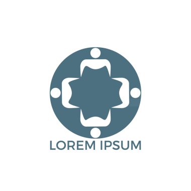 Vektör logo tasarımı insan karakter grubu ve ekibi. İş ve toplum logosu. Ekip çalışması sembolü. Sosyal logosunu görmeniz gerekir. Ortaklık kişi simgesi.