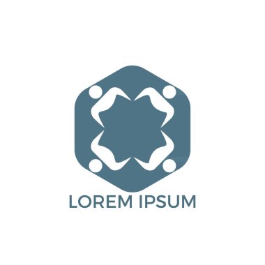 Vektör logo tasarımı insan karakter grubu ve ekibi. İş ve toplum logosu. Ekip çalışması sembolü. Sosyal logosunu görmeniz gerekir. Ortaklık kişi simgesi.