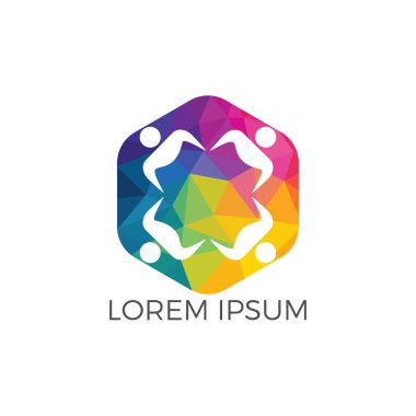 Vektör logo tasarımı insan karakter grubu ve ekibi. İş ve toplum logosu. Ekip çalışması sembolü. Sosyal logosunu görmeniz gerekir. Ortaklık kişi simgesi.