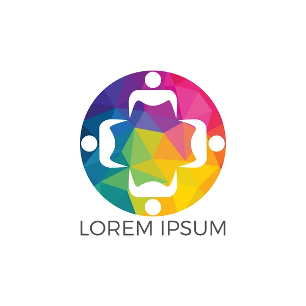 Vektör logo tasarımı insan karakter grubu ve ekibi. İş ve toplum logosu. Ekip çalışması sembolü. Sosyal logosunu görmeniz gerekir. Ortaklık kişi simgesi.