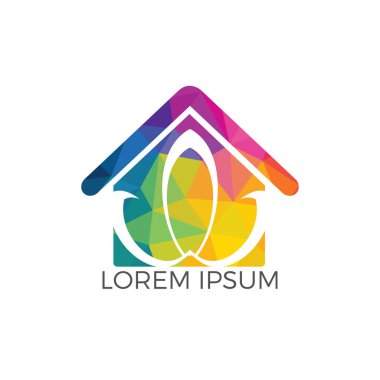 Soyut ev ve lotus çiçek logo tasarımı. İş ve ekoloji kavramları, organik Dükkanı, Eko ve biyolojik ürünler, Sağlık Merkezi simgesini.