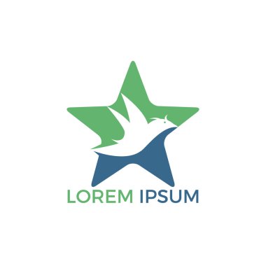Yıldız kuş logo tasarımı. Hayvan kuş işareti. Barış sembolü vektör logosu.
