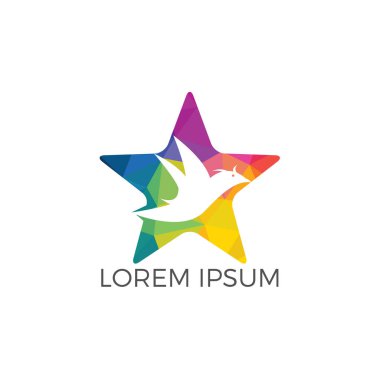 Yıldız kuş logo tasarımı. Hayvan kuş işareti. Barış sembolü vektör logosu.