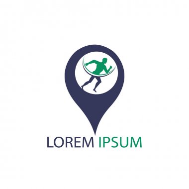 Pin Run Simgesi Logo Tasarımı. Çalışan Konum Pin Logo Tasarımı. Teknoloji Logo Tasarım Konsepti.
