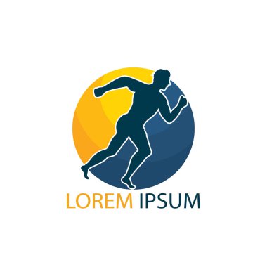 Koşu ve Maraton Logo Vektör Tasarımı. Koşan adam vektör sembolü. Spor ve rekabet konsepti.