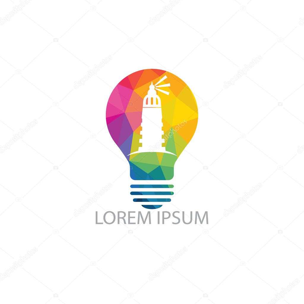 Lighthouse and light bulb vector logo design. Creative Lighthouse icon logo design vector template illustration.