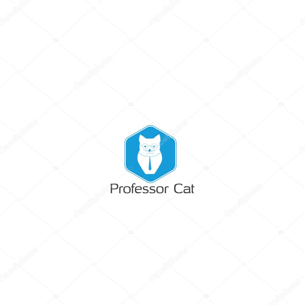 Professor Cat  Education Logo, unique teaching logo, vector.