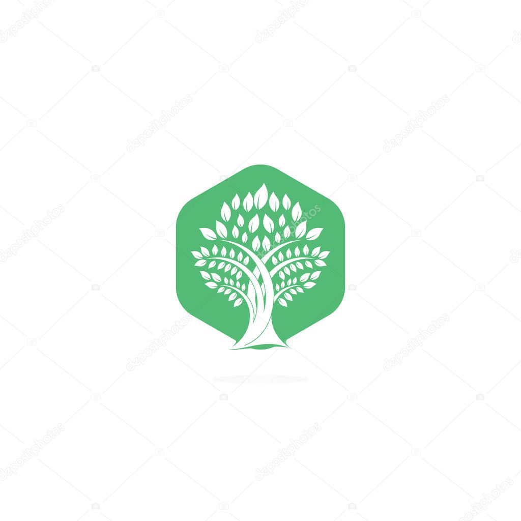 Green tree vector logo design. Natural product, organic shop, ecology company, alternative medicine, green unity, garden, farming, forest etc.