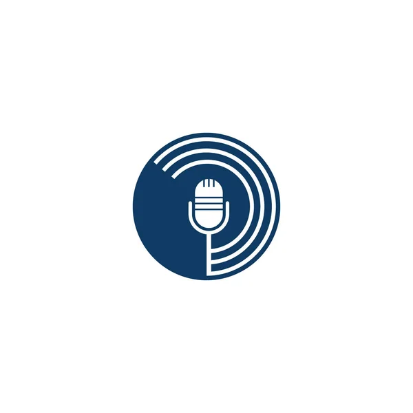 Podcast Logo Tasarımı Yayın Simgesi Tasarımlı Stüdyo Masası Mikrofonu — Stok Vektör