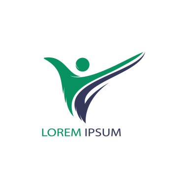  Etkin insan karakteri logo tasarımı. Özgürlük vektör logo konsept illüstrasyon. Sağlık logo işareti.