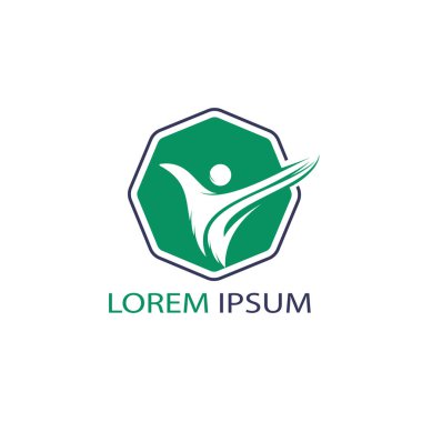  Etkin insan karakteri logo tasarımı. Özgürlük vektör logo konsept illüstrasyon. Sağlık logo işareti.