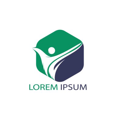  Etkin insan karakteri logo tasarımı. Özgürlük vektör logo konsept illüstrasyon. Sağlık logo işareti.