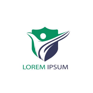  Etkin insan karakteri logo tasarımı. Özgürlük vektör logo konsept illüstrasyon. Sağlık logo işareti.