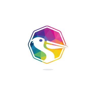 Pelikan vektör logo tasarımı. Pelikan Hayvan İkonu vektör illüstrasyon amblemi.