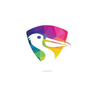 Pelikan vektör logo tasarımı. Pelikan Hayvan İkonu vektör illüstrasyon amblemi.