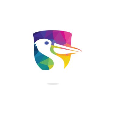 Pelikan vektör logo tasarımı. Pelikan Hayvan İkonu vektör illüstrasyon amblemi.