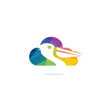 Pelikan ev vektör logo tasarımı. Pelikan Hayvan ve ev Simgesi Vektör illüstrasyon amblemi.