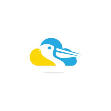 Pelikan ev vektör logo tasarımı. Pelikan Hayvan ve ev Simgesi Vektör illüstrasyon amblemi.