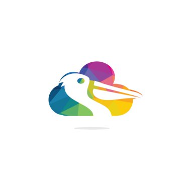 Pelikan ev vektör logo tasarımı. Pelikan Hayvan ve ev Simgesi Vektör illüstrasyon amblemi.