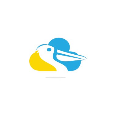 Pelikan ev vektör logo tasarımı. Pelikan Hayvan ve ev Simgesi Vektör illüstrasyon amblemi.