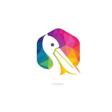Pelikan vektör logo tasarımı. Pelikan Hayvan İkonu vektör illüstrasyon amblemi.