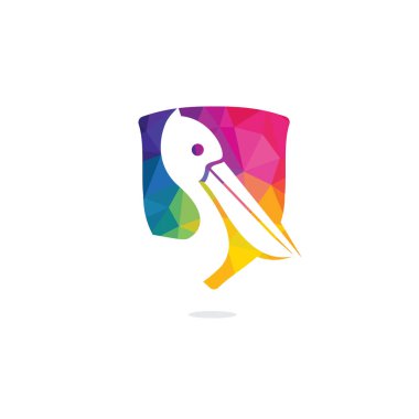 Pelikan vektör logo tasarımı. Pelikan Hayvan İkonu vektör illüstrasyon amblemi.