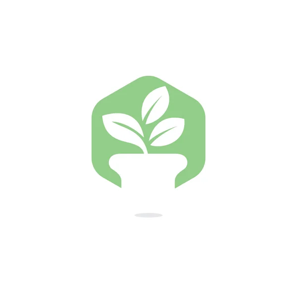 Flower Pot Och Växt Logotypen Tillväxt Vektor Logo — Stock vektor