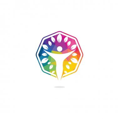 Human character with leaves logo design. Health and beauty salon logo. Nature and fitness logo. vector Human character with leaves logo design. Health and beauty salon logo. Nature and fitness logo. vector