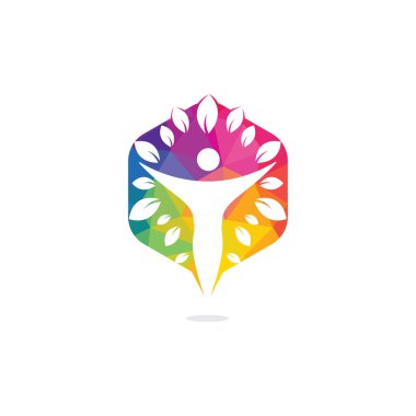 Human character with leaves logo design. Health and beauty salon logo. Nature and fitness logo. vector Human character with leaves logo design. Health and beauty salon logo. Nature and fitness logo. vector