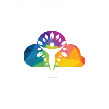 Human character with leaves and cloud logo design. Health and beauty salon logo. Nature and fitness logo. vector Human character with leaves and cloud logo design. Health and beauty salon logo. Nature and fitness logo. vector