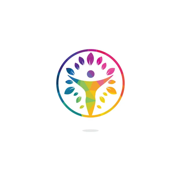 Yaprak logo tasarımı ile insan karakteri. Sağlık ve güzellik salonu logosu. Doğa ve fitness logosu.