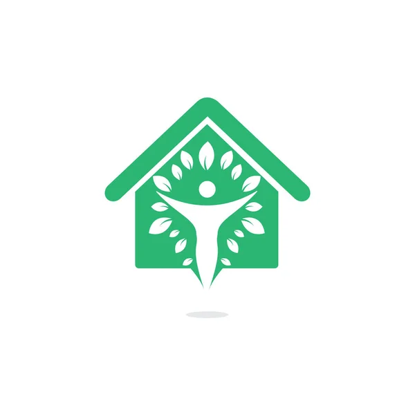 葉と家のロゴデザインの人間性 ナチュラルホームケアのロゴ スパのロゴ 美容院またはヨガのロゴ — ストックベクタ