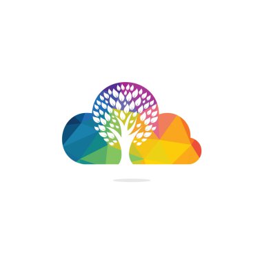 Cloud Tree vektör logo tasarımı. Ekoloji Mutlu yaşam Logotürü konsept simgesi.