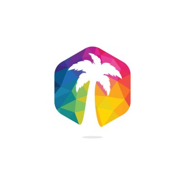 Tropik plaj ve palmiye ağacı logosu tasarımı. Yaratıcı basit palmiye ağacı vektör logosu tasarımı